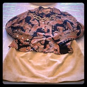 💖 Black tan gray gold & orange paisley shirt med